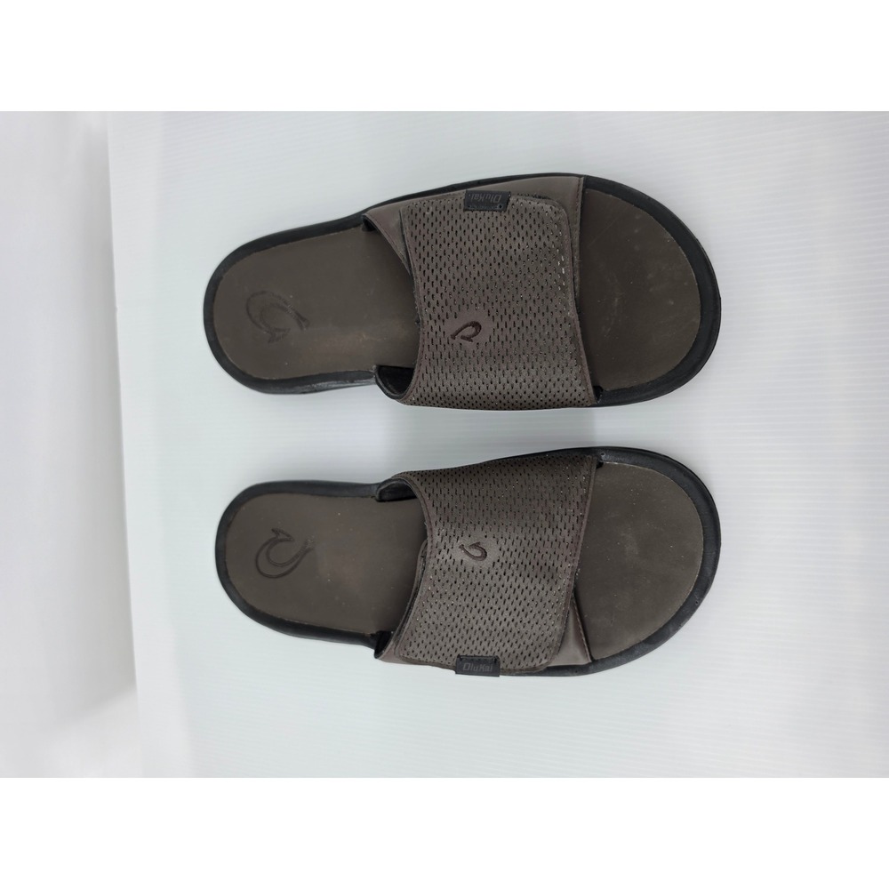 OluKai Kekoa Slide Mens 12 Dark Brown Adjustable Perforated Sandals 10231-4848
